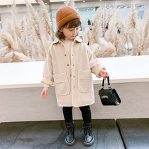 Girl woolen coat 2021 New Korean version of autumn winter woolen coat female baby cashmere trench coat cotton coat