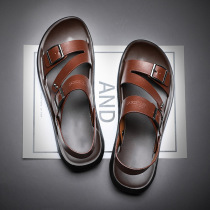Sandals mens summer outwear 2022 New genuine leather slippers men non-slip soft bottom beach shoes dual-use sandals