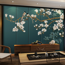 3D artificial pen flower bird TV background guard wall panel painting new Chinese living room landscape bedroom 8D quick loading plate bamboo wood fiber