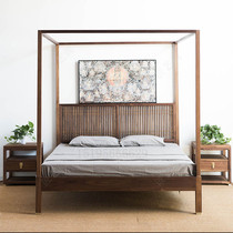New Chinese-style canopy bed solid wood double modern minimalist four-poster bed master bedroom light luxury homestay inn barbed bed customization