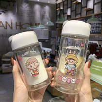 Double glass female cartoon creative portable heat insulation anti-hot girl student hipster cute small water Cup