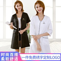 Skin manager beauty salon overalls womens white coat short sleeves high-end micro-embroidered beautician clothes sleeve