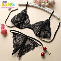 Large size lingerie three-point open-cut chest bikini lace pajamas set thong appeal panties