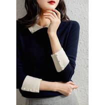SUMI long sleeve wool top female autumn and winter New commuter Joker doll collar nail beads loose slim sweater tide