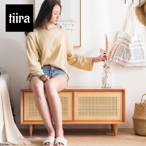  Rattan breathable solid wood shoe cabinet household door can sit entry Nordic light luxury door shoe cabinet shoe stool one