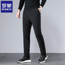 Romon 2021 Winter new men warm and thick casual straight trousers stretch windproof white duck down pants