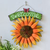 European pastoral style creative living room wall decorations wall WELCOME sunflower wrought iron pendant
