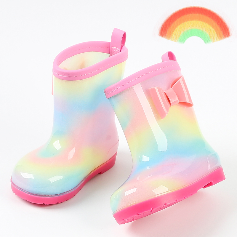 Children's Rain Shoes Princess Girls' Kindergarten Baby Anti slip Rain Boots Water Shoes Children's Plush Water Boots Cute Rainbow