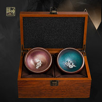 Fu Xiaojianyang Color gold Jianzhan pair cup set Teacup Silver master cup Personal tea cup Tea bowl Kung Fu tea set