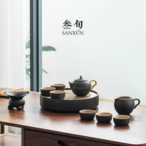 Sanxun Xiaojinxi tea set set Household simple light luxury Kung Fu tea set complete set of office meeting guests dry tea tray