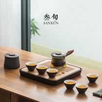  Sanxun Japanese light luxury Kung Fu tea set Household living room small set Glass teapot Ceramic teacup tea tray