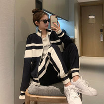 Casual Super fire sportswear black sweater pants two-piece set small man 2021 Spring and Autumn new womens