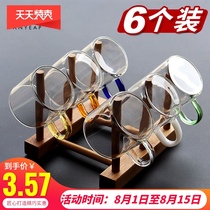 6-pack Glass Kung Fu Small Teacup with handle Small thickened transparent tea cup Heat-resistant household tea set