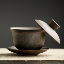 Purple Pottery Hover Floating Cover Bowl 3-only Kung fu tea Tea With Tea Bowl Single Home Upmarket With Cover Cup Ceramic Shea Butter Jade