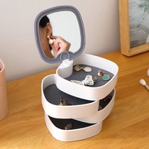 ins Rotatable jewelry earrings jewelry box with mirror Cute girl heart small exquisite portable desktop storage box