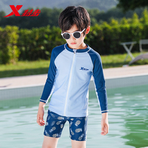 XTEP childrens swimsuit boys summer 2021 new split long sleeve middle and large children sunscreen quick-drying professional swimming suit