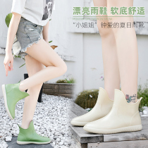 Rain shoes womens summer fashion models wear short tube light rain boots soft-soled non-slip overshoes working rubber shoes adult water shoes