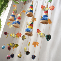  Kindergarten pendant Huanchuang environmental layout material pendant Pastoral style decoration Forest pine cones hemp rope creative bamboo weaving