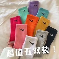 Hook socks female ins Korean version of medium tube solid color nk stockings Japanese cute autumn and winter thin couples sports socks