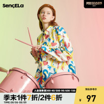 SENCE LA letter graffiti full printing shirt mens couple fashion spring and autumn street trend brand long-sleeved sunscreen shirt