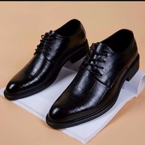  Spring and summer leather shoes Mens Korean shoes Business formal pointed mens shoes Wedding shoes British inner height-increasing groom shoes