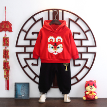 Baby New Years dress boy Chinese style plus velvet suit sister and brother celebrate the Year of the Tiger New Year clothes Childrens Tang suit