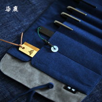 Qilu hand-made simple scroll pen curtain roll pen bag large capacity high school students stationery bag creative simple pen bag multi-function storage bag retro art pen bag Japanese