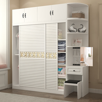 Sliding door wardrobe dresser one-piece household bedroom cabinet Simple modern solid wood sliding door wardrobe customization