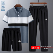 Summer Short Sleeve T-shirt roll-collar middle-aged leisure sports stripes daddy suit loose v