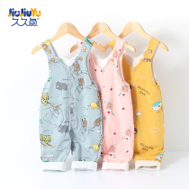Baby strap pants spring and autumn double cotton 2021 boys foreign air crotch children child girl one year old baby pants