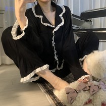 New ins pajamas women simple sweet Net red long sleeve cardigan girl Korean thin home clothes two-piece set