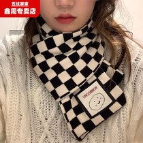 Scarf womens autumn and winter black and white chessboard Plaid new Korean version of Joker ins student thickened warm bib male tide