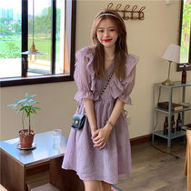 Summer Korean version of 2021 new flounced V-neck organza waist slim short sleeve dress children