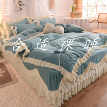 Korean version of simple winter four-piece cotton plain cotton plain color bed skirt bed hipster sheets quilt cover bedding