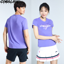 Can Leyan badminton suit men and women Summer breathable quick-drying short-sleeved jacket fashion couple purple sportswear suit