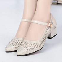 Sandals women 2021 new high heel sandals mesh gauze sandals hole shoes hollow breathable single shoes new soft bottom mother