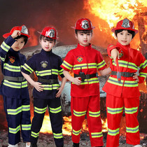 Childrens firefighter costume performance costume red set accompanied by kindergarten parent-child activity performance costume long and short sleeves