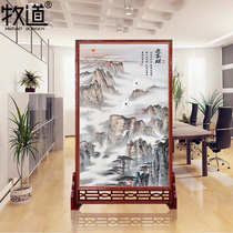 New Chinese landscape calligraphy and painting Solid Wood Hollow folding screen living room office partition porch barrier mobile seat screen