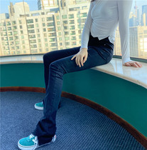 petty Elsa extended micro flared pants jeans women pants 2021 Autumn New Korean version slim waist tight black