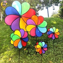 Windmill outdoor decoration decoration large waterproof fabric rotating rainbow eight-color six-color outdoor ground big windmill