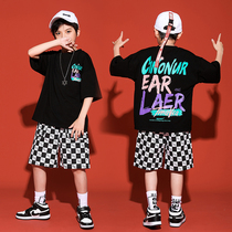 Childrens street dance suit Summer new short sleeve hiphop boy hip-hop to serve girl jazz dance easing