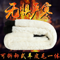 Winter middle-aged and elderly wool and fur all-in-one pants mens velvet thick sheepskin cotton pants leather warm and cold-proof pants