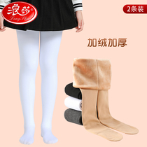 Langsa children in autumn and winter pants in large children plus thick outfit wear girls pantyhose white dance socks