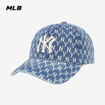 MLB official mens and womens hats retro old flower denim soft top baseball cap sunscreen cap summer new CPDN