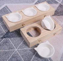 Cat Bowl ceramic double bowl solid wood protection cervical spine anti-overturning triple bowl inclined cat basin Basin Ceramic Cat Bowl