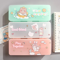 Stationery box double multifunctional children Primary School students ins girl cute Japanese Net red frosted transparent pencil box double ins Japanese elementary school students cute large capacity stationery box girls