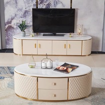 Light luxury tea table TV cabinet combination modern luxury small apartment Italian living room marble oval TV cabinet