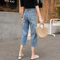 Three-point pants womens summer thin loose straight tube 2021 new high waist thin thin man versatile wide-leg jeans women