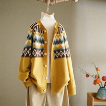 Knitted cardiovert womens spring and autumn thin section 2022 new Korean version loose retro foreign air sweater coat jacket blouse