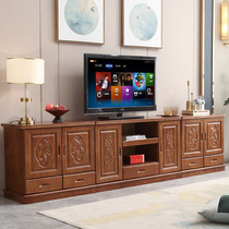 Solid wood TV cabinet 3 m 2 8 m 4 m 3 8 m large family background wall TV cabinet Living room storage plus high lengthened